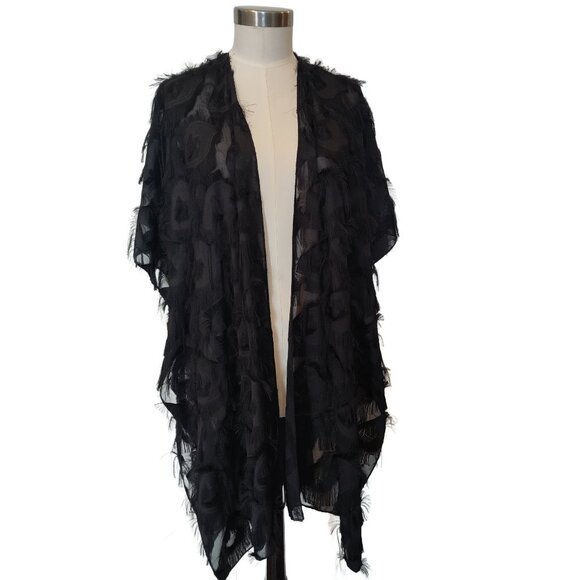 NWT Rachel Roy Black Textured Eyelash Fabric Kimono Cardigan Coverup One Size - Picture 1 of 7